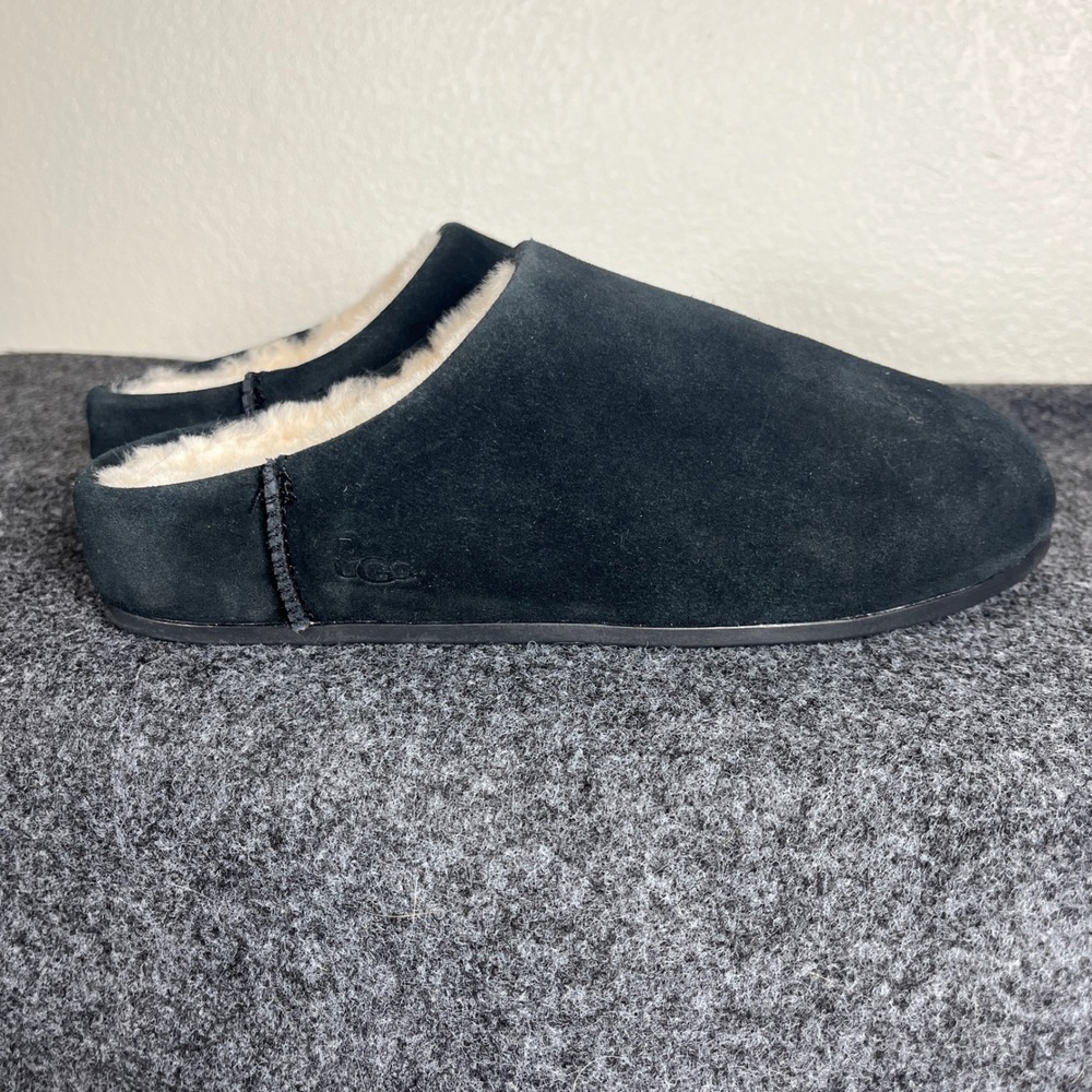 UGG Elea Slip On Comfy Black Suede Sheepskin Slippers Womens 8